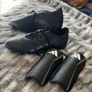 Adidas Black Men's Soccer Shoes and Shin Guards